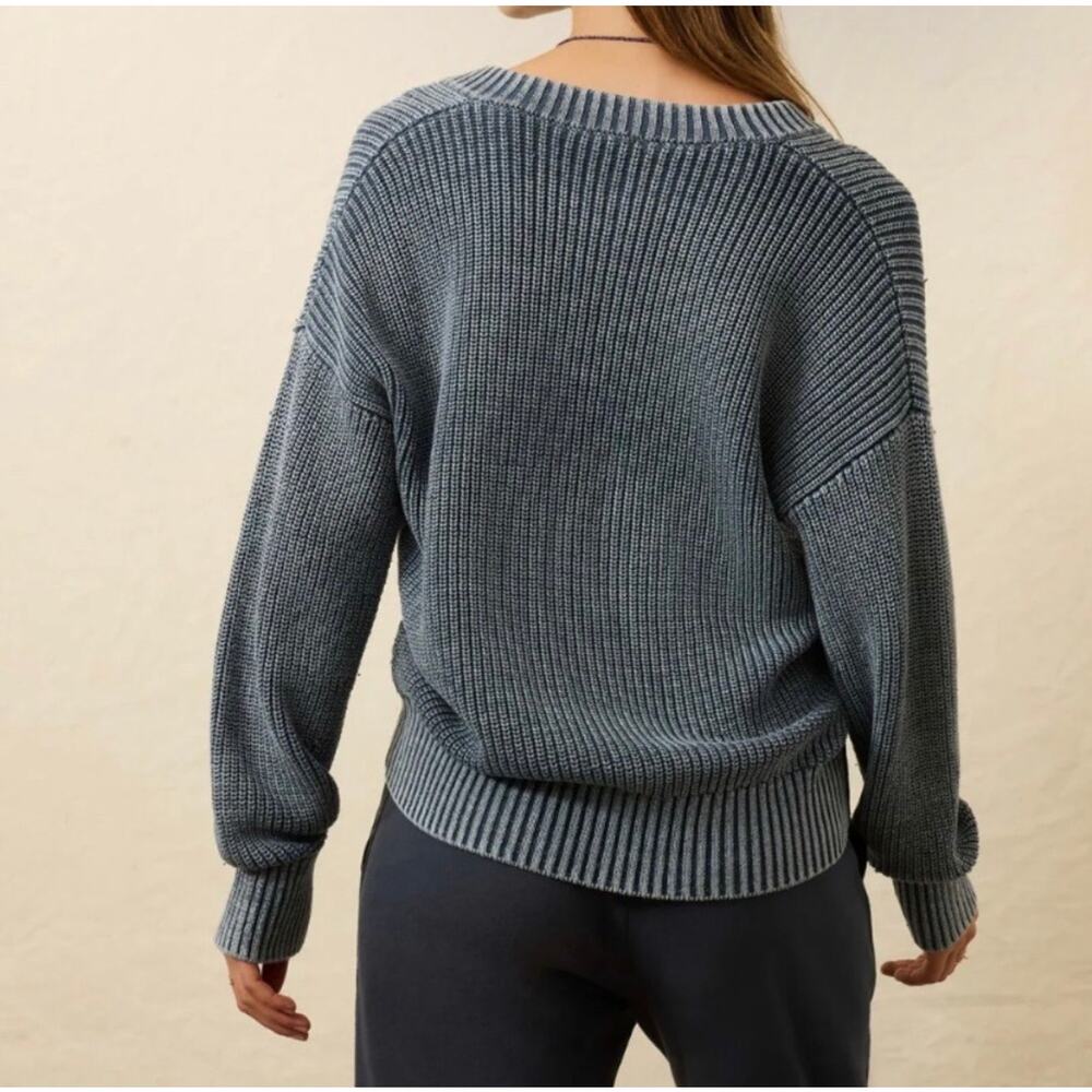 Faherty Women's Sunwashed Organic Cotton Fisherman Henley Sweater Coastal Medium - Picture 2 of 12
